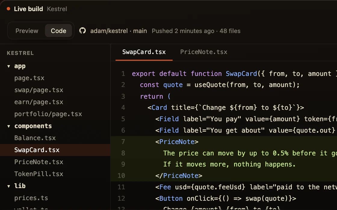 The client’s code in their own GitHub
