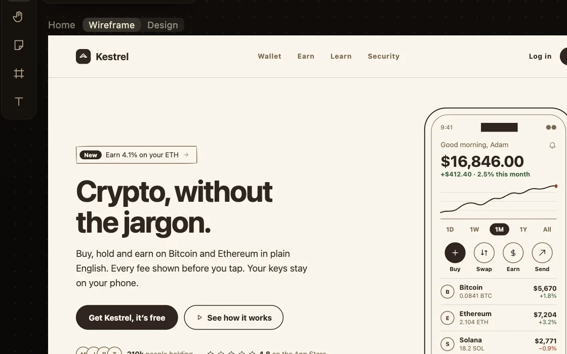 Real words, never lorem ipsum, on the canvas