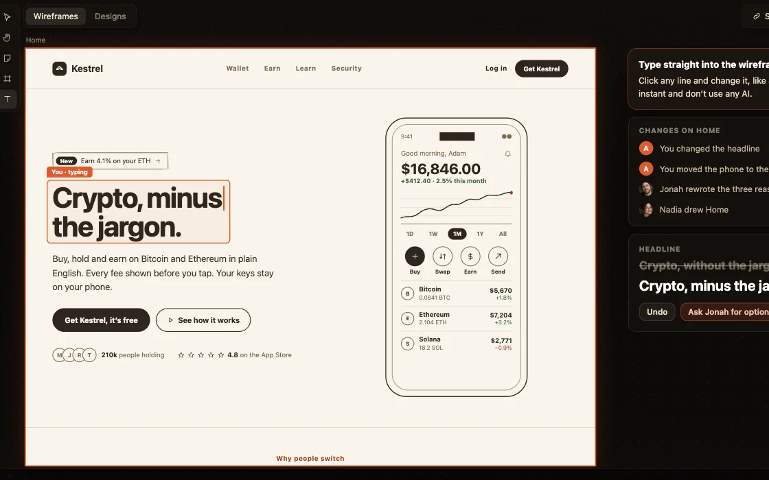 Wireframes you can edit by hand, on the canvas