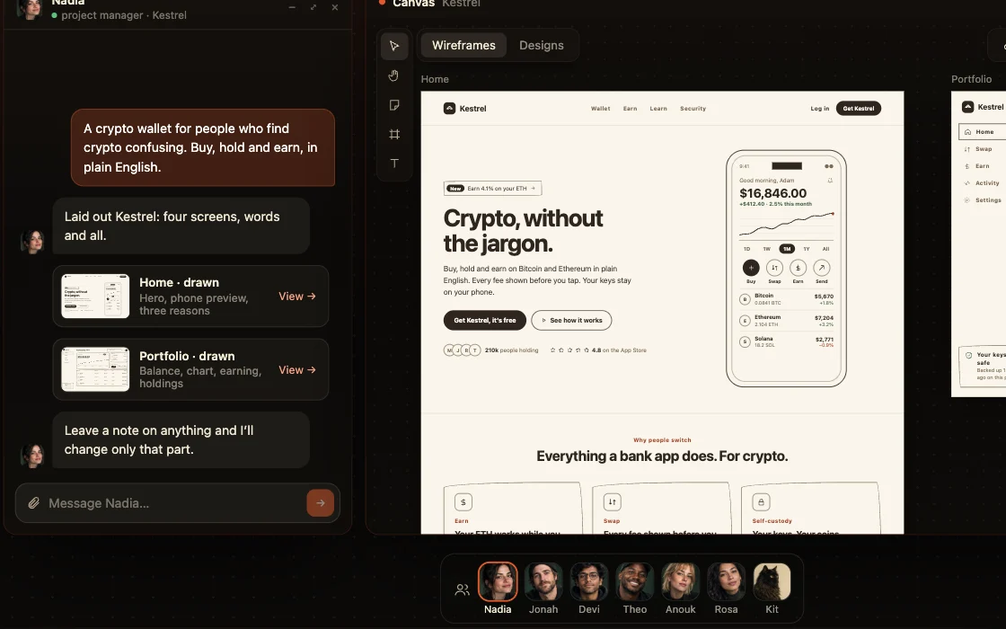 Landing pages and whole apps, on the canvas