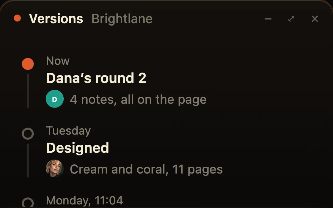 The version history, from first pass to the client’s sign-off