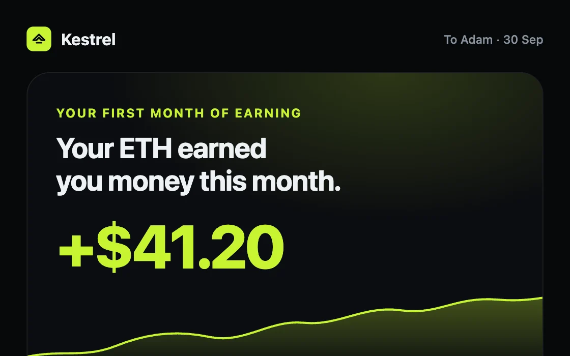 Kestrel month-one email, as a board
