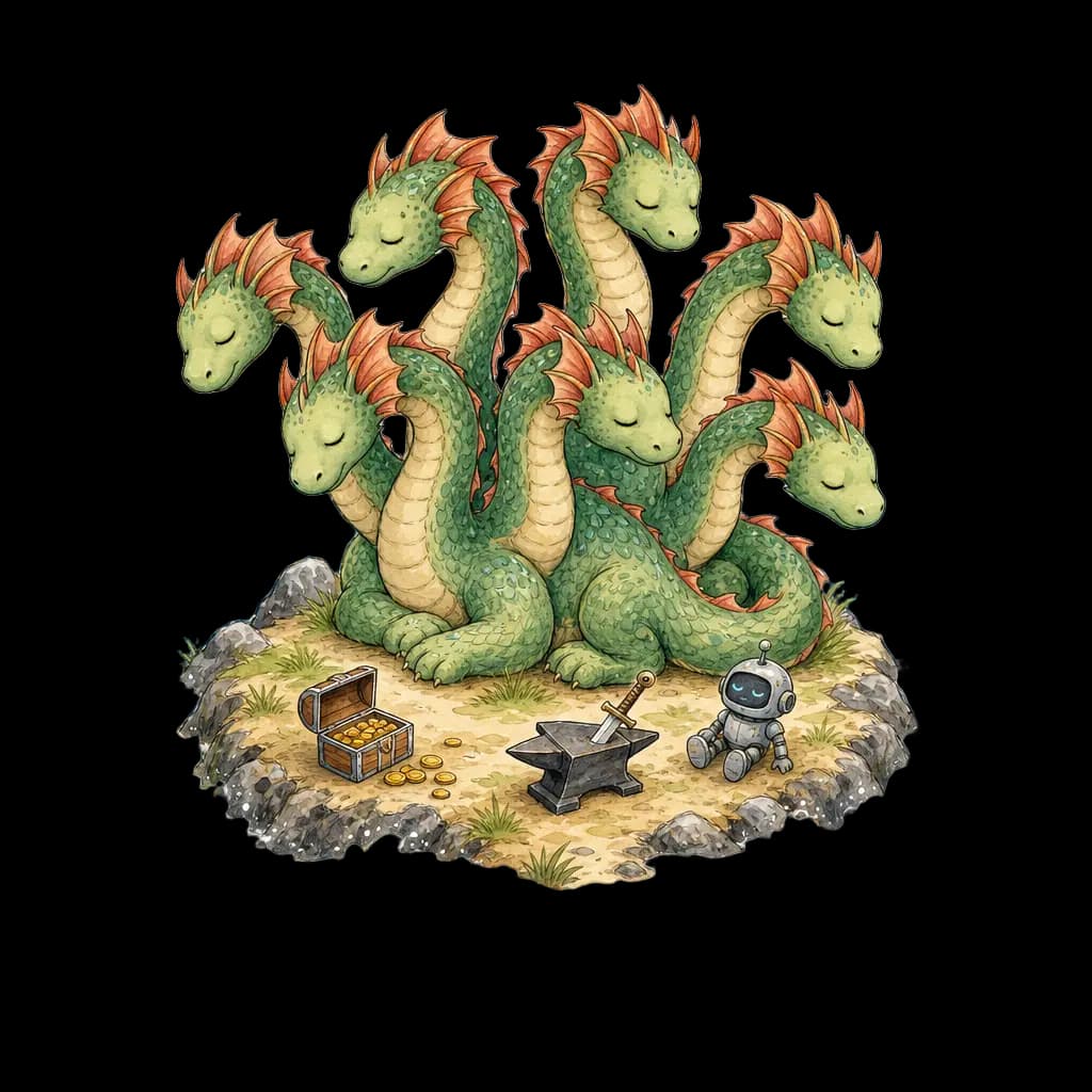 Six-headed hydra sleeping peacefully after the sprint